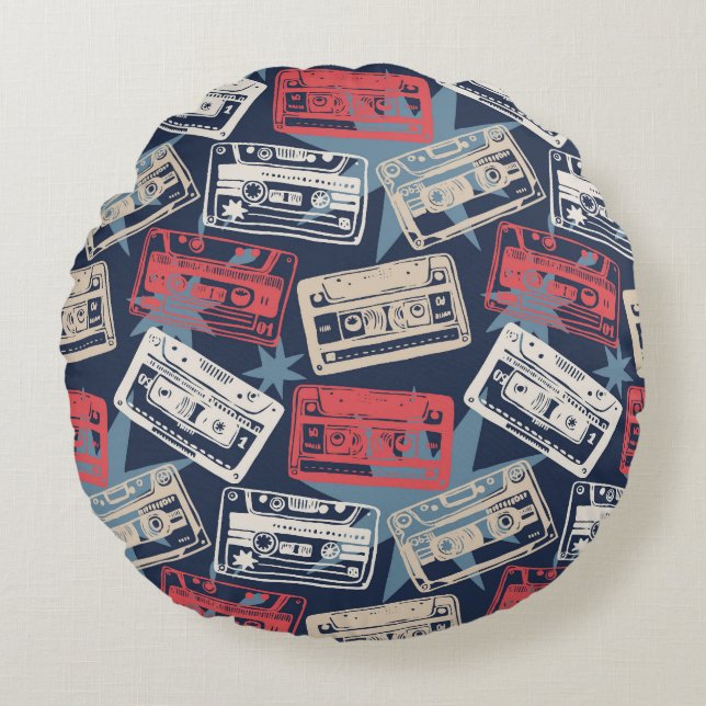 Oude Muziek Cassettes  Naadloos Rond Kussen (Voorkant)