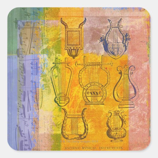 oude muziekinstrumenten vierkante sticker (Voorkant)