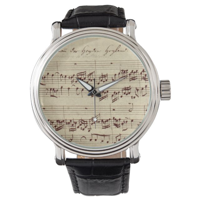 Oude Muzieknoten - Bach-muziekblad Horloge (Voorkant)