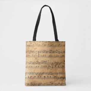 Oude muzieknoten met perkament achtergrond tote bag
