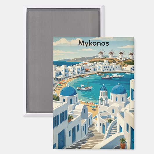 Oude Mykonos Griekse Architectuur Windmolens Magneet (Voorkant / Achterkant)