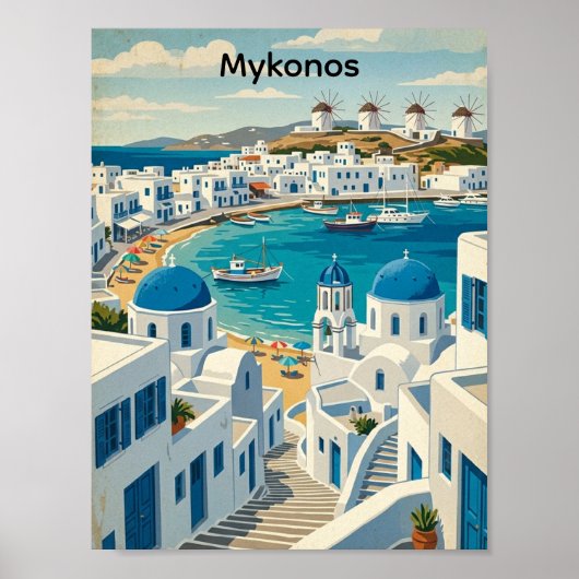 Oude Mykonos Griekse Architectuur Windmolens Poster (Voorkant)