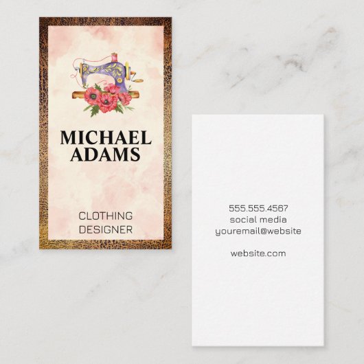 Oude Naaimachine | Leren Textuur Rand  Visitekaartje (Voorkant / Achterkant)