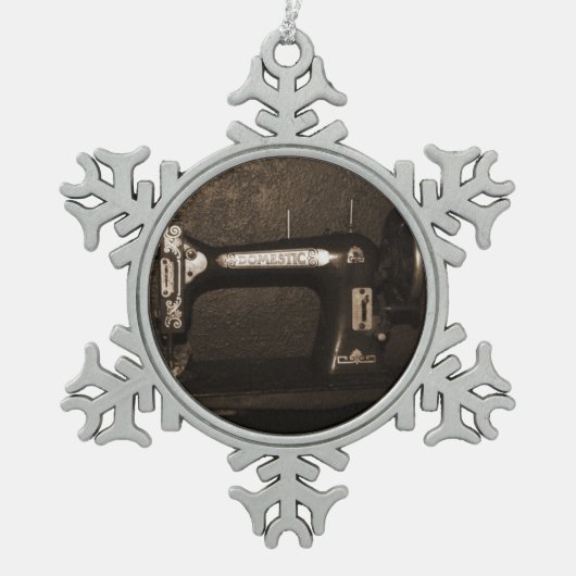Oude  naaimachine tin sneeuwvlok ornament (Voorkant)