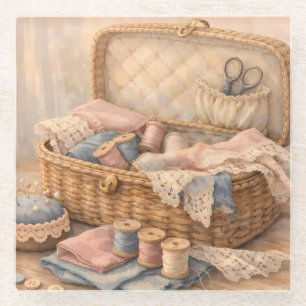 Oude Naaimandje Cottagecore Pastel Glazen Onderzetter