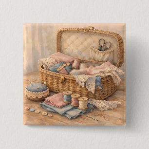 Oude Naaimandje Cottagecore Pastel Vierkante Button 5,1 Cm