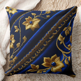 Oude namaak Borduurwerk Blauwe Gouden Bloemen Kussen