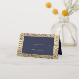 Oude Navy Blauw Gouden Wilde Rozen Elegante Trouwd Plaatskaartje