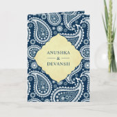 Oude Navy Blauwe Paisley Indiase QR Code Trouwkaar (Voorkant)
