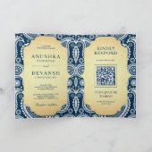 Oude Navy Blauwe Paisley Indiase QR Code Trouwkaar (Binnen)
