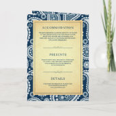 Oude Navy Blauwe Paisley Indiase QR Code Trouwkaar (Achterkant)