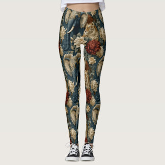 Oude Navy en Karmozijnrode Chintz Olifant Tijger Leggings