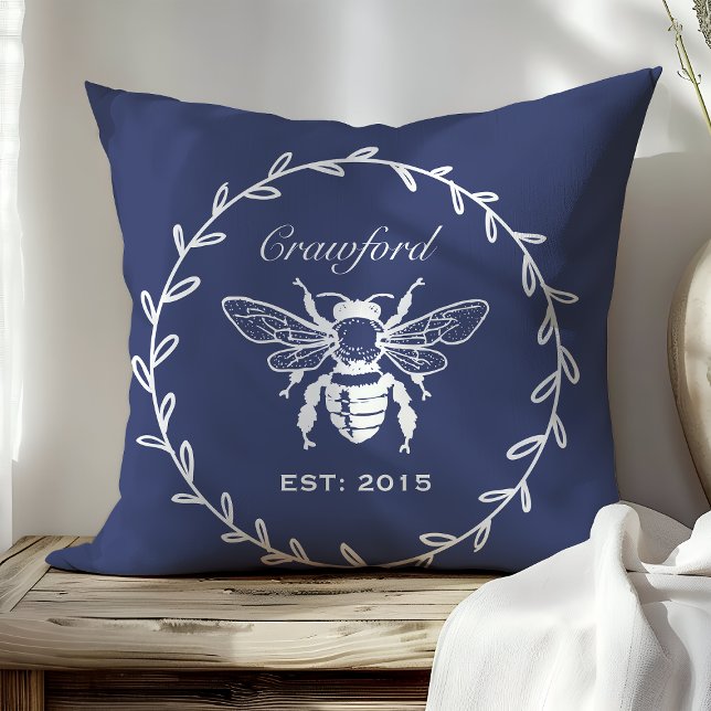 Oude Navy Hommeltje Laurier Honingraat Monogram Kussen (Creator heeft geüpload)