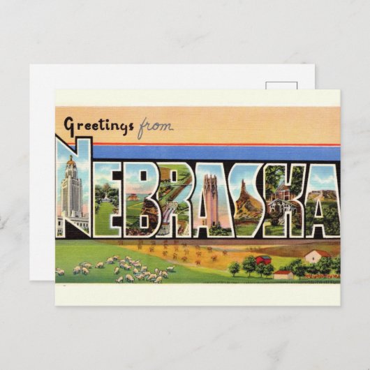 Oude Nebraska Groeten Ansichtkaart Briefkaart (Voorkant / Achterkant)
