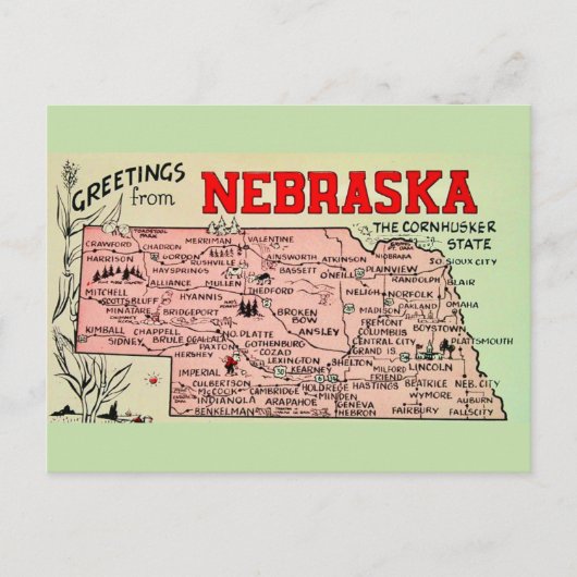 Oude Nebraska kaart ansichtkaart (Voorkant)