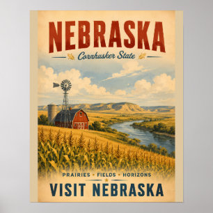 Oude Nebraska-reisposter met gouden prairie Poster