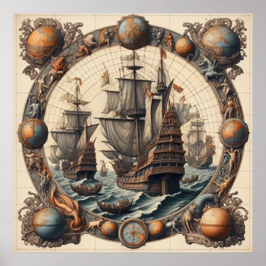 Oude Nederlandse (Nederland) Zeilschepen 3 Poster (Voorkant)