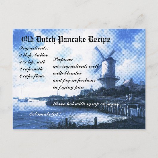 Oude Nederlandse Pancake Recipe Kaart (Voorkant)