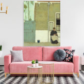 Oude Nederlandse Vrouw voor haar huis Canvas Afdruk (Insitu (Woonkamer))