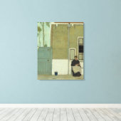 Oude Nederlandse Vrouw voor haar huis Canvas Afdruk (Insitu (Houten vloer))