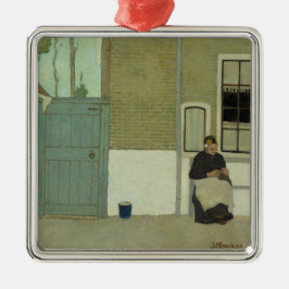 Oude Nederlandse Vrouw voor haar huis (Jan Mankes) Metalen Ornament