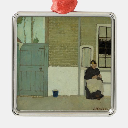 Oude Nederlandse Vrouw voor haar huis (Jan Mankes) Metalen Ornament (Voorkant)