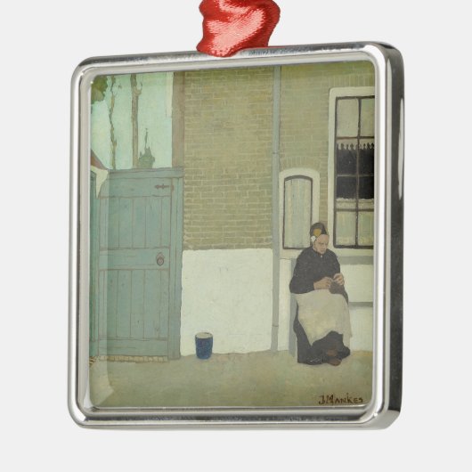 Oude Nederlandse Vrouw voor haar huis (Jan Mankes) Metalen Ornament (Links)