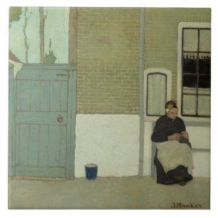 Oude Nederlandse vrouw voor haar huis (Jan Mankes) Tegeltje
