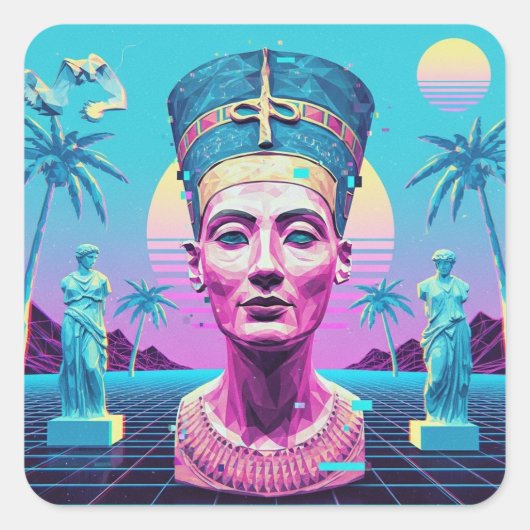 Oude Nefertiti Premium Vaporwave Sticker (Voorkant)