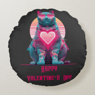 Oude neon kat Valentijnsdag Rond Kussen