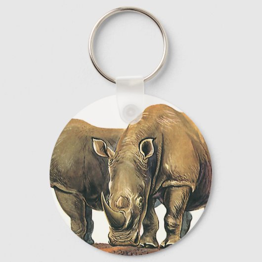 Oude neushoorns of Rhinoceros, Wilde Jungle Dieren Sleutelhanger (Voorkant)