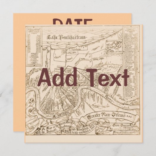Oude New Orleans Kaart bewerk tekst, feest (Voorkant / Achterkant)