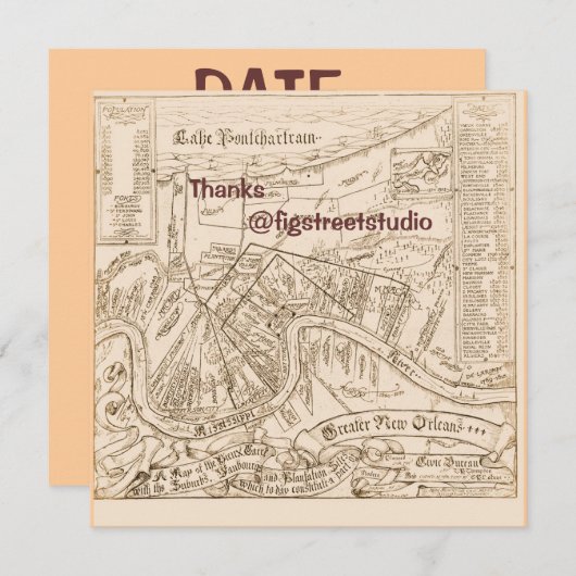 Oude New Orleans Kaart bewerk tekst, feest (Voorkant / Achterkant)