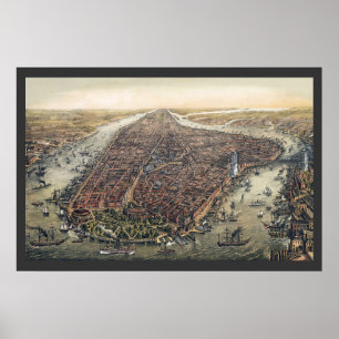 Oude New York City, Manhattan, Brooklyn Bridge Poster