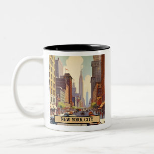 Oude New York City Straatscène Aangepaste Tekst Tweekleurige Koffiemok