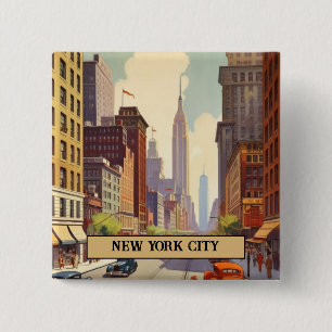 Oude New York City Straatscène Aangepaste Tekst Vierkante Button 5,1 Cm