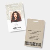 OUDE NEWSPAPIERTEXTURE WERKGELEGENHEID FOTO BARCOD BADGE (Voor- en achterkant)