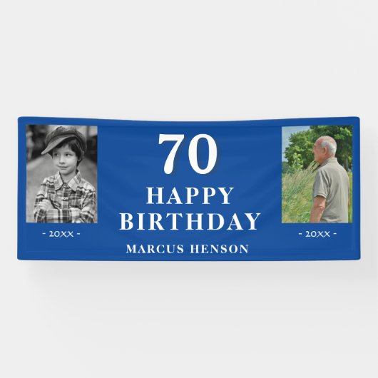 Oude Nieuwe Foto 70ste Verjaardagsfeest Spandoek (Horizontaal)