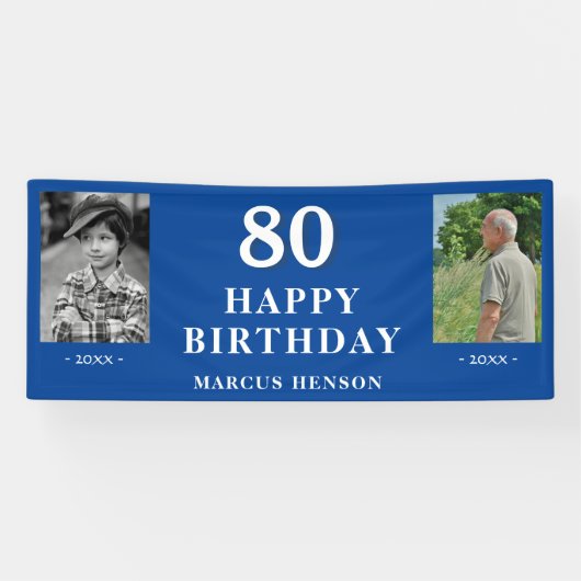 Oude Nieuwe Foto 80ste Verjaardagsfeest Spandoek (Horizontaal)