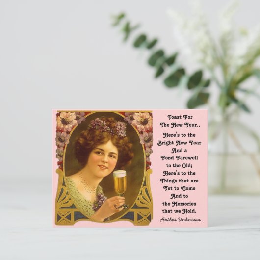 Oude Nieuwjaarskaarten Champagne Meisje Postkaarte Feestdagenkaart (Staand voorkant)
