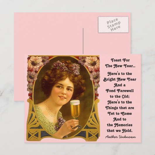 Oude Nieuwjaarskaarten Champagne Meisje Postkaarte Feestdagenkaart (Voorkant / Achterkant)