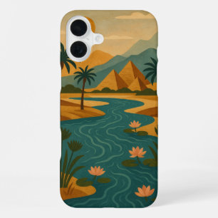 Oude Nijl Mystique Piramides Goud Blauwgroen iPhone 16 Plus Hoesje