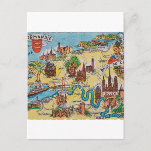 Oude Normandie-kaart Briefkaart (Voorkant)