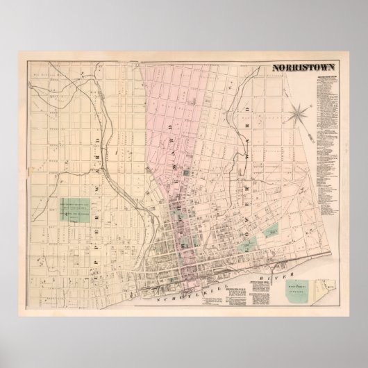Oude Norristown PA Map (1871) Poster (Voorkant)