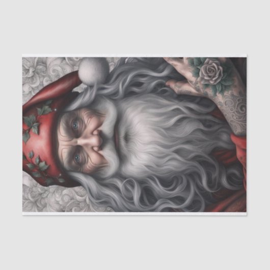 Oude nostalgische Tattoo Santa Tissuepapier (Voorkant)