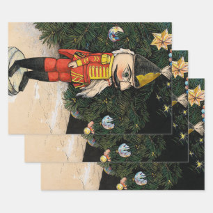 Oude Notenkraker Onder Kerstboom Inpakpapier Vel