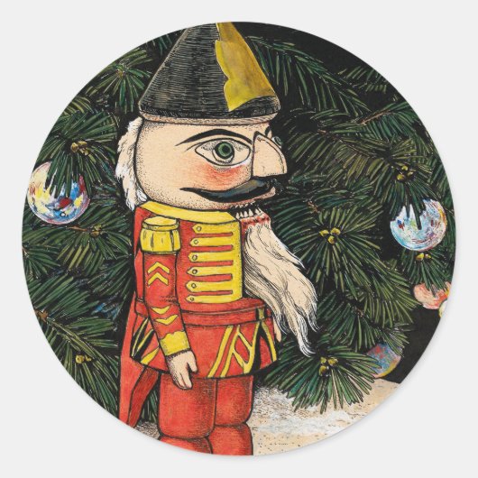 Oude Notenkraker Onder Kerstboom Ronde Sticker (Voorkant)