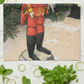 Oude Notenkraker Onder Kerstboom Theedoek (Gevouwen)