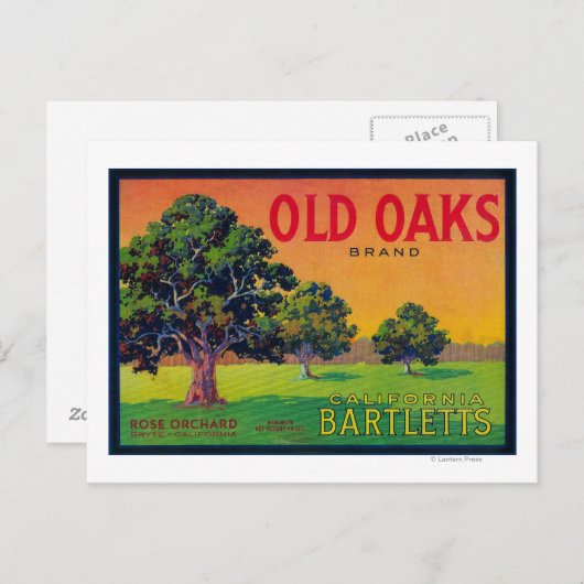 Oude Oaks-parelkrat LabelBryte, CA Briefkaart (Voorkant / Achterkant)