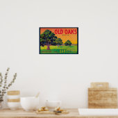 Oude Oaks-parelkrat LabelBryte, CA Poster (Keuken)